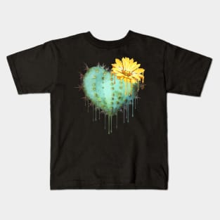 Cactus heart watercolor jellow flower Kids T-Shirt
